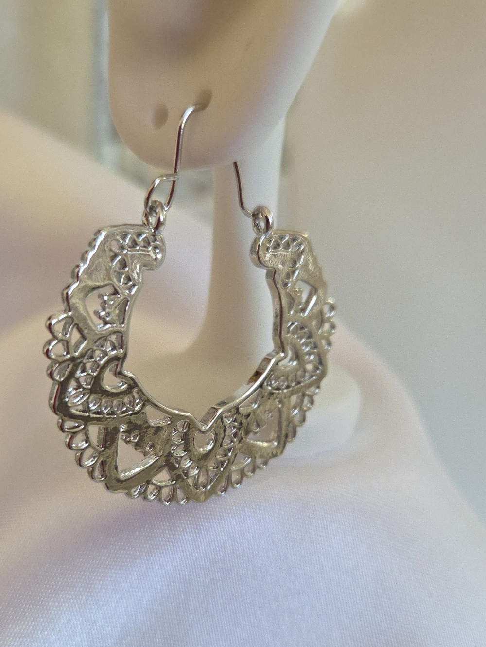 Stainless Steel Silver Filigree Hoop Earrings - Elegant Women's Jewelry